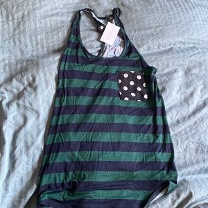 Mon Ami Navy Blue Green Stripe Tank Top Bow